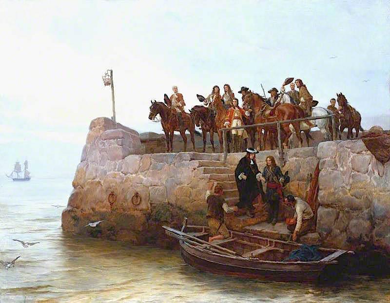 Wikioo.org - The Encyclopedia of Fine Arts - Painting, Artwork by Andrew Garrick Gow - A Lost Cause Flight of King James II after the Battle of the Boyne