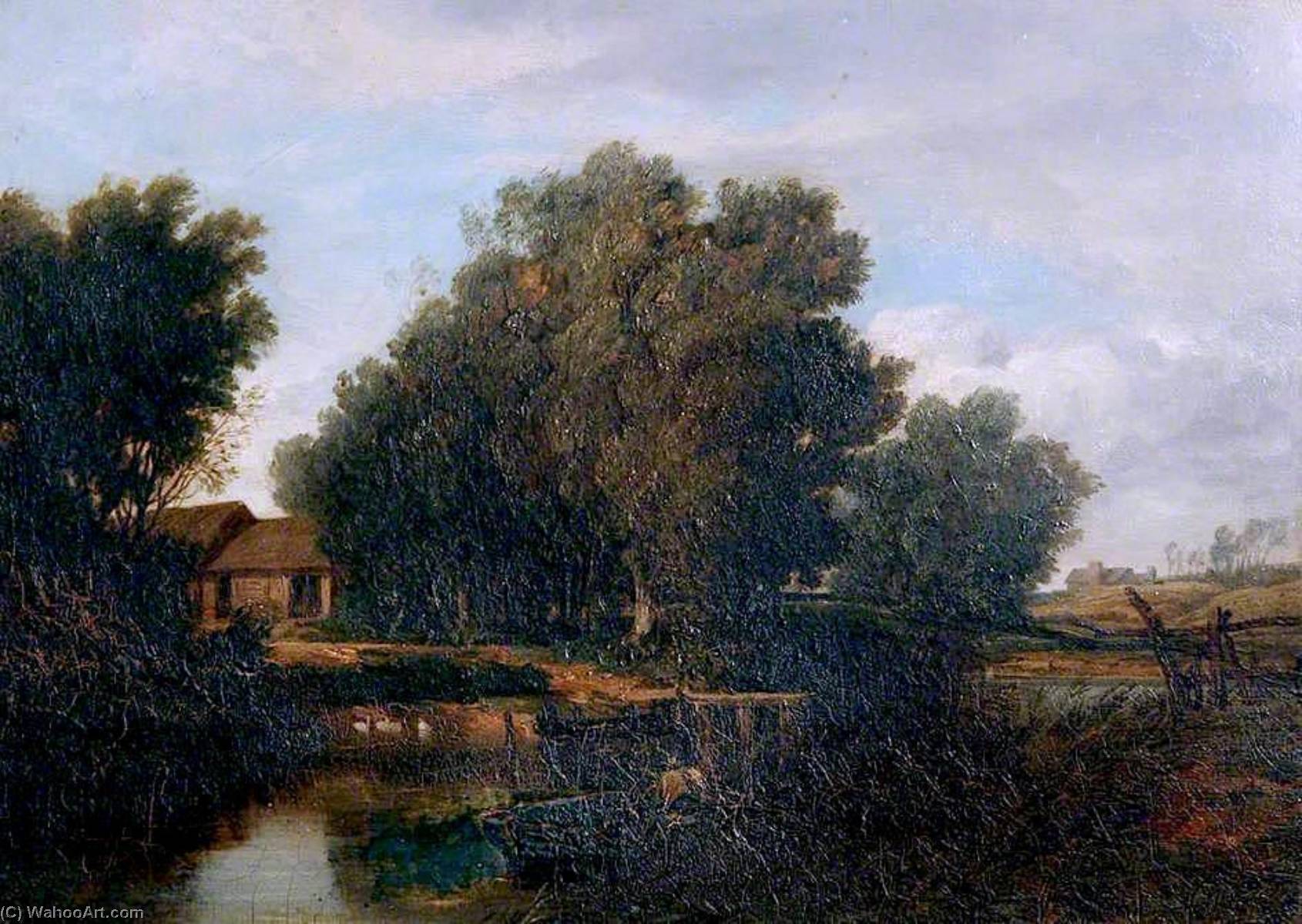 Wikioo.org - The Encyclopedia of Fine Arts - Painting, Artwork by Miles Edmund Cotman - Farm Buildings and a Pond