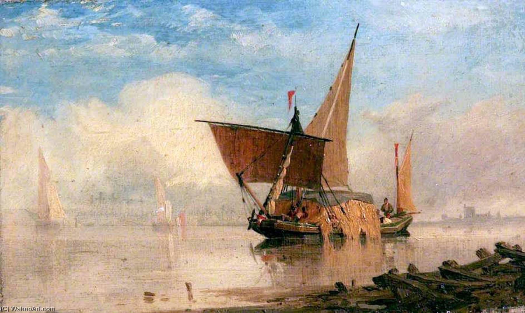 Wikioo.org - The Encyclopedia of Fine Arts - Painting, Artwork by Miles Edmund Cotman - Hay Barge off Yarmouth, Norfolk