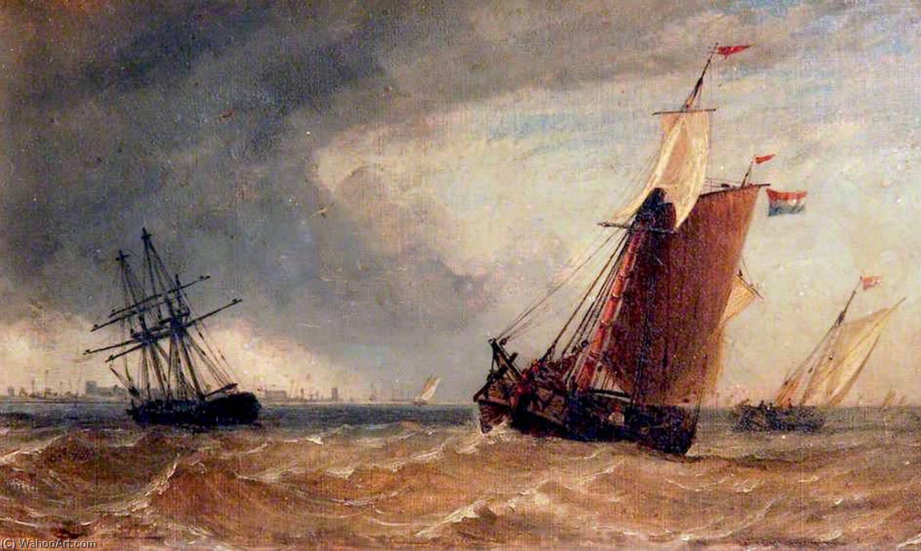 Wikioo.org - The Encyclopedia of Fine Arts - Painting, Artwork by Miles Edmund Cotman - Dutch Shipping in Stormy Weather