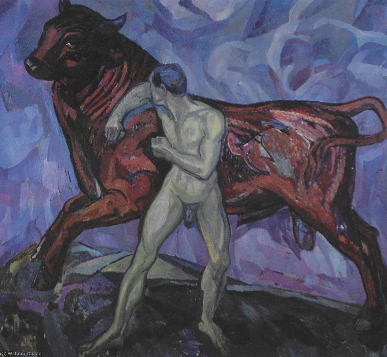 Wikioo.org - The Encyclopedia of Fine Arts - Painting, Artwork by Axel Torneman - Man with a Bull