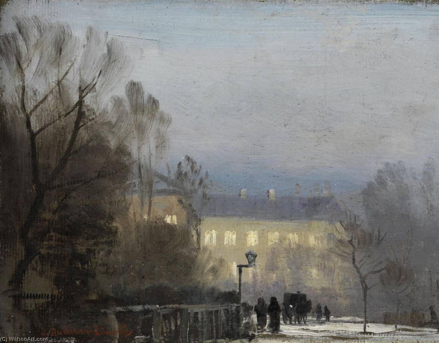 Wikioo.org - The Encyclopedia of Fine Arts - Painting, Artwork by Anders Andersen Lundby - Illuminated Buildings in the Park