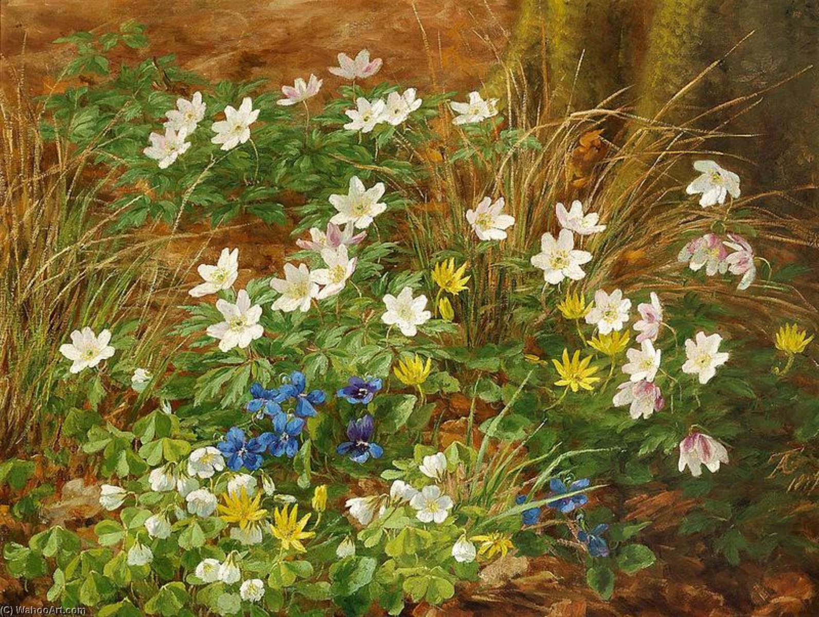 Wikioo.org - The Encyclopedia of Fine Arts - Painting, Artwork by Anthonore Christensen - A Forest Floor with Anemones and Violets