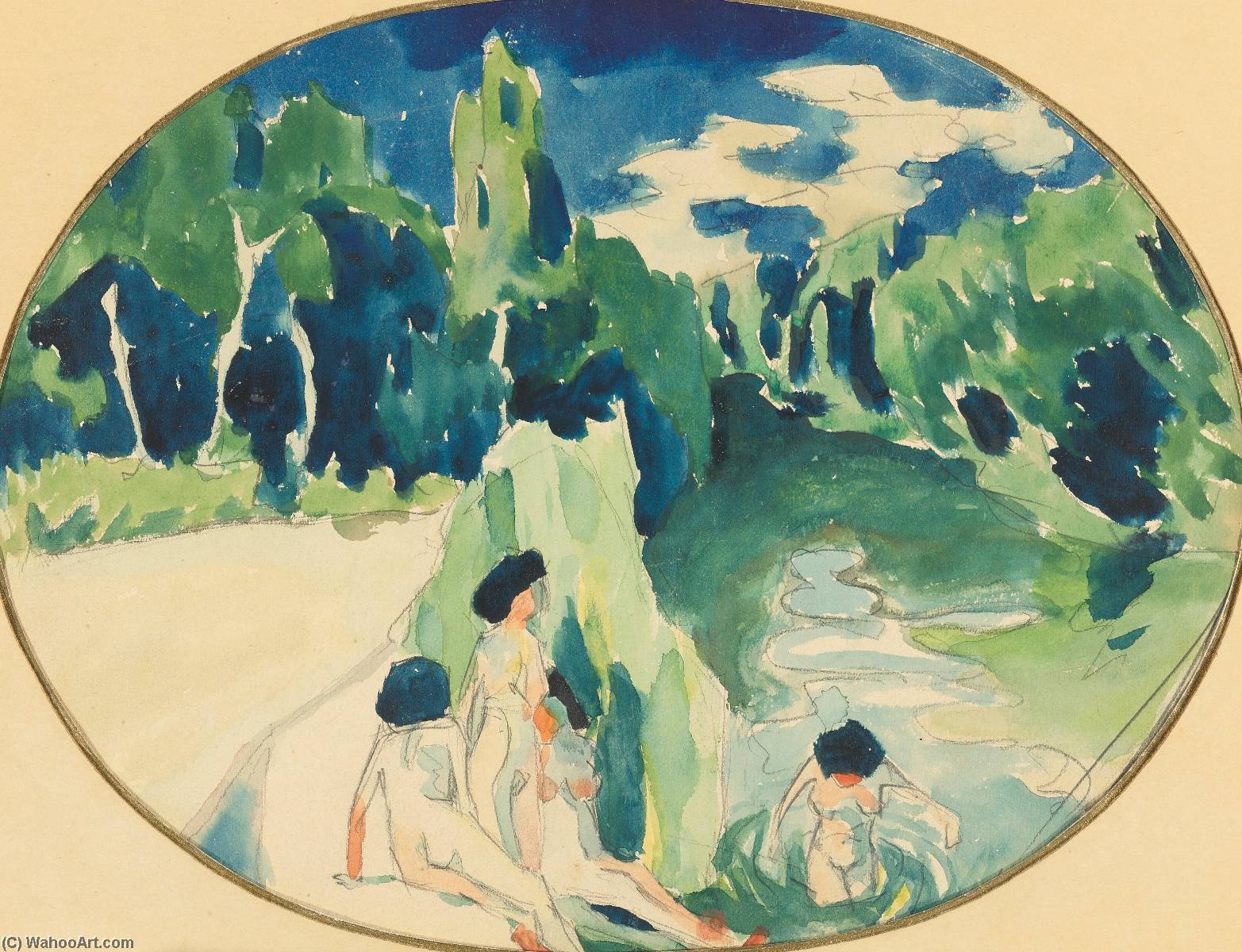 Wikioo.org - The Encyclopedia of Fine Arts - Painting, Artwork by Aristarkh Vasilevich Lentulov - Bathers on the Sura, 1909