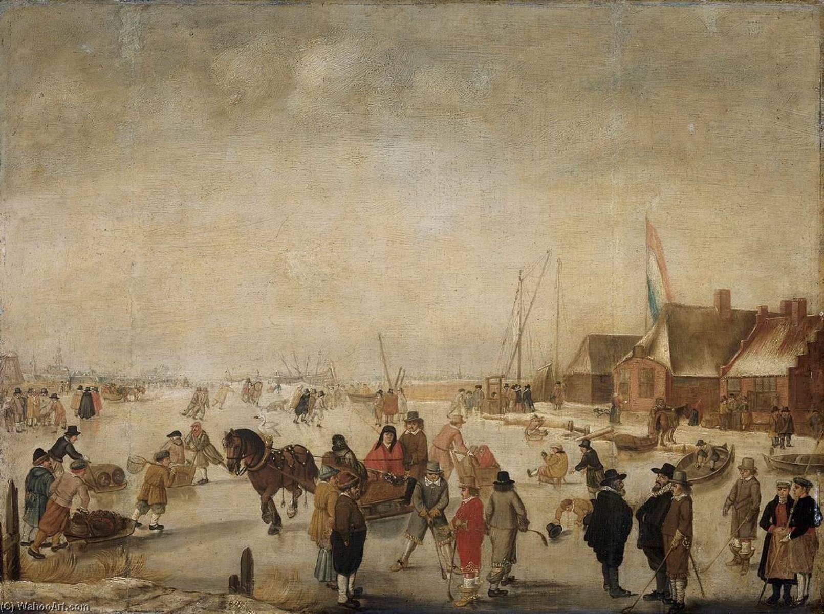 Wikioo.org – L'Encyclopédie des Beaux Arts - Peinture, Oeuvre de Barend Avercamp (Barend Petersz) - Bénéficiant de la glace