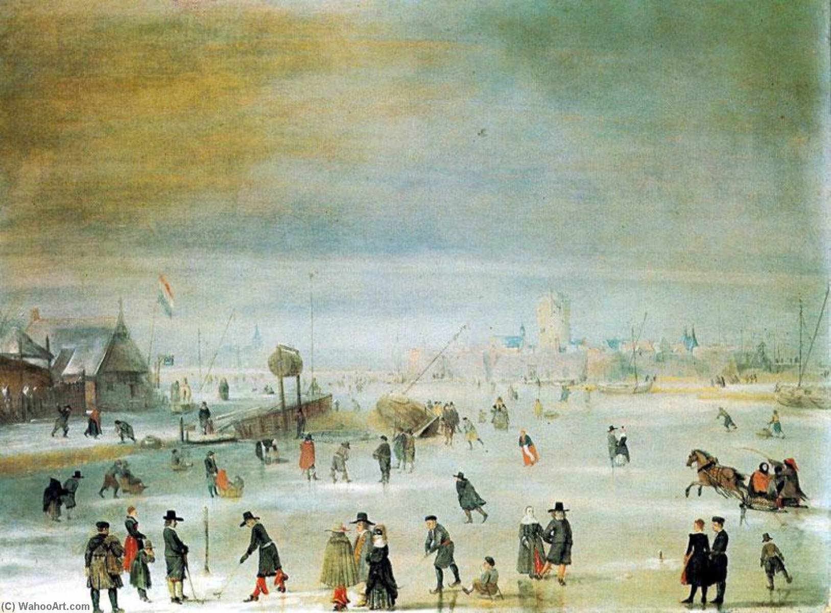 Wikioo.org - The Encyclopedia of Fine Arts - Painting, Artwork by Barend Avercamp (Barend Petersz) - Ice view and winter landscape