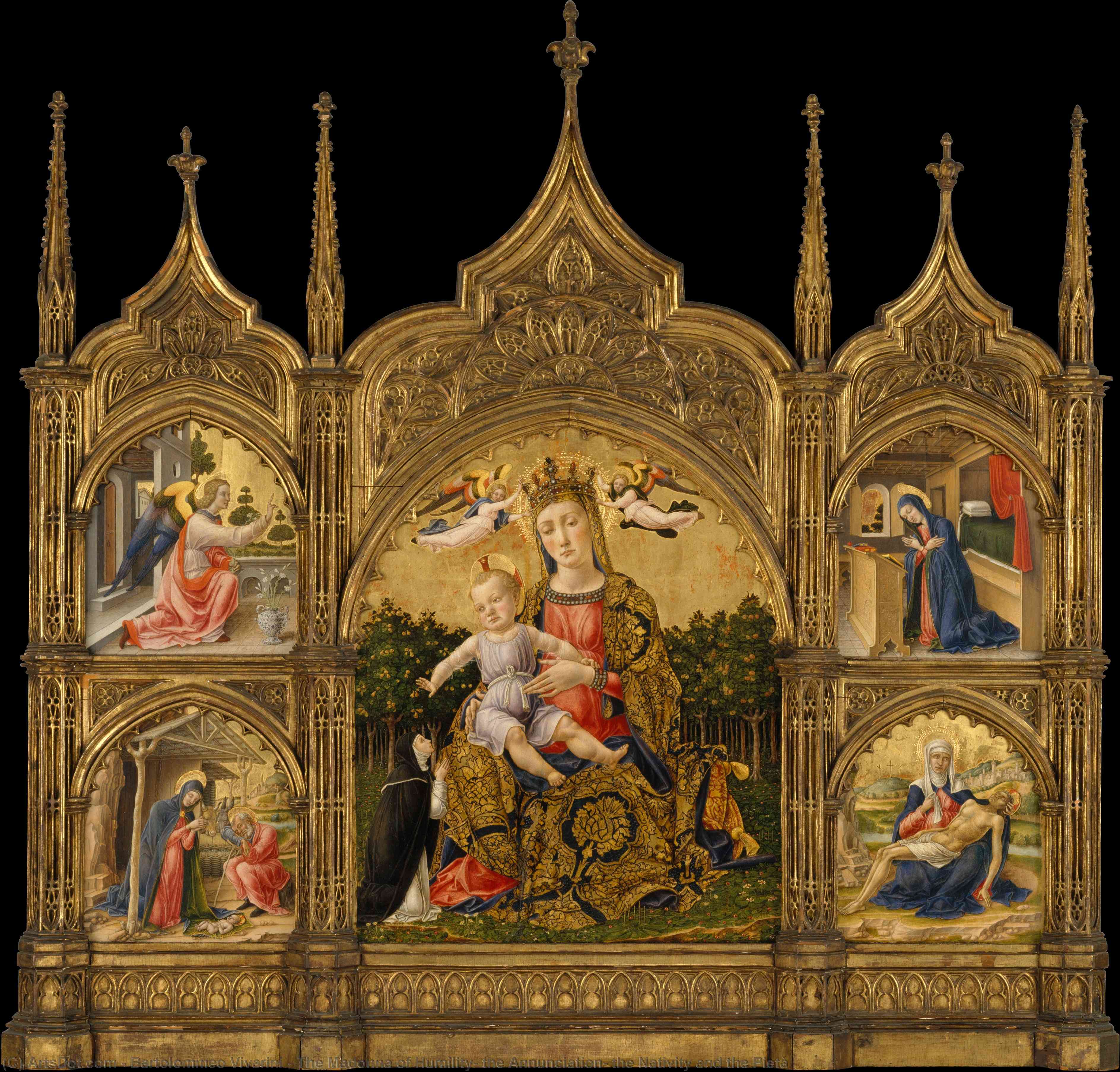 Wikioo.org - The Encyclopedia of Fine Arts - Painting, Artwork by Bartolommeo Vivarini - The Madonna of Humility, the Annunciation, the Nativity and the Pietà