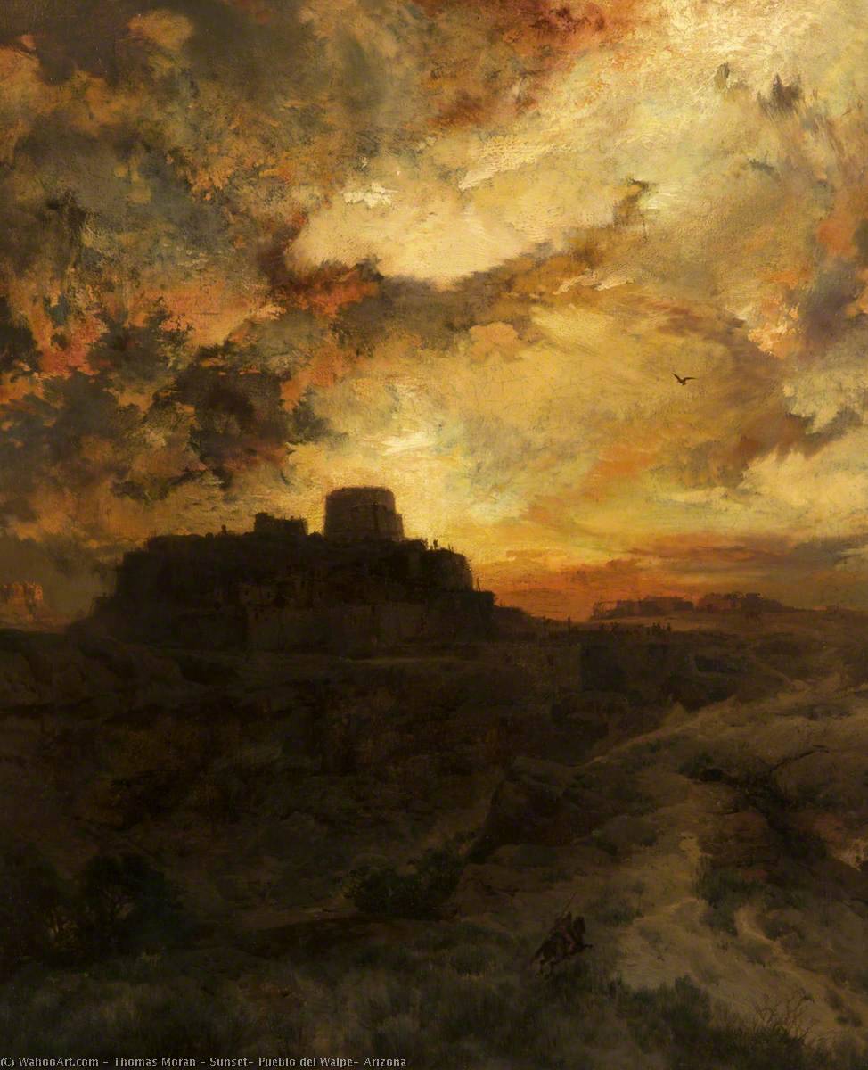 Wikioo.org - The Encyclopedia of Fine Arts - Painting, Artwork by Thomas Moran - Sunset, Pueblo del Walpe, Arizona