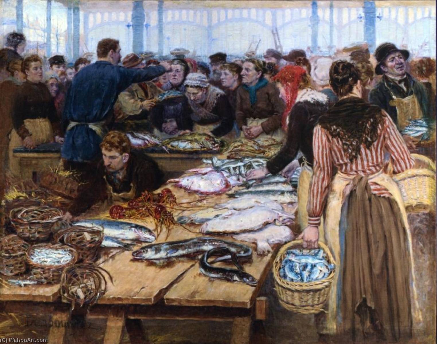 Wikioo.org – L'Encyclopédie des Beaux Arts - Peinture, Oeuvre de Edouard Jean Dambourgez - vente aux enchères de poisson au les halles