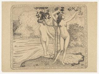Wikioo.org - The Encyclopedia of Fine Arts - Painting, Artwork by Aristide Maillol - Two Nude Bathers Under a Tree at the Water's Edge (Deux baigneuses nues sous un arbre au bord de l'eau)