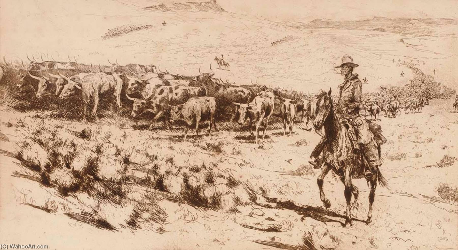Wikioo.org - The Encyclopedia of Fine Arts - Painting, Artwork by Edward Borein - Trail Herd (no. 2)