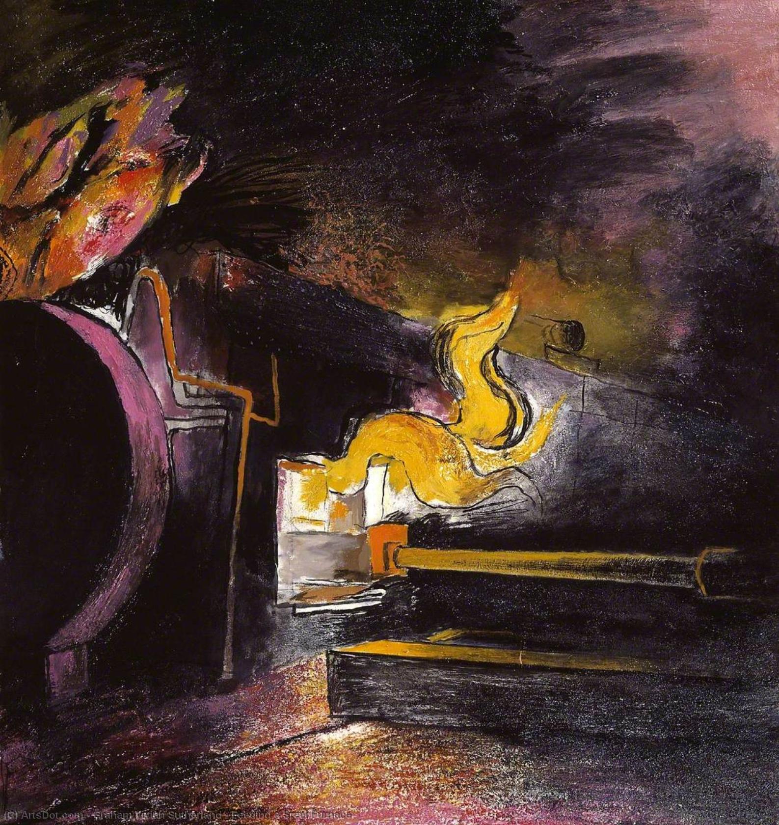 Wikioo.org - The Encyclopedia of Fine Arts - Painting, Artwork by Graham Vivian Sutherland - Feeding a Steel Furnace