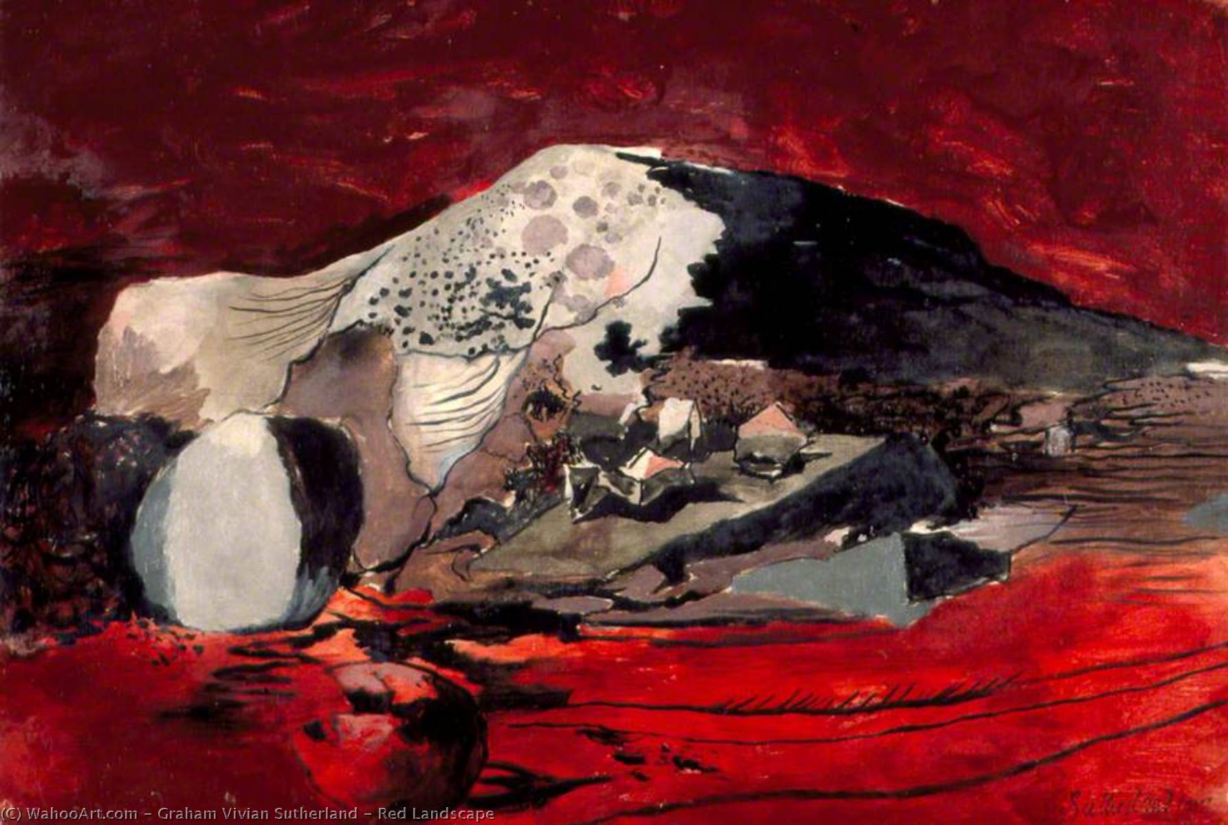 Wikioo.org - The Encyclopedia of Fine Arts - Painting, Artwork by Graham Vivian Sutherland - Red Landscape