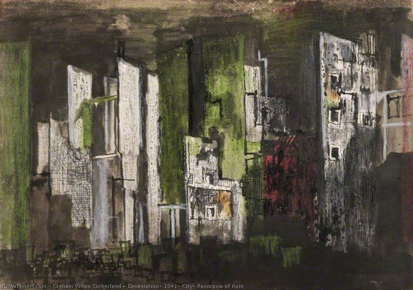 Wikioo.org - The Encyclopedia of Fine Arts - Painting, Artwork by Graham Vivian Sutherland - Devastation, 1941, City, Panorama of Ruin