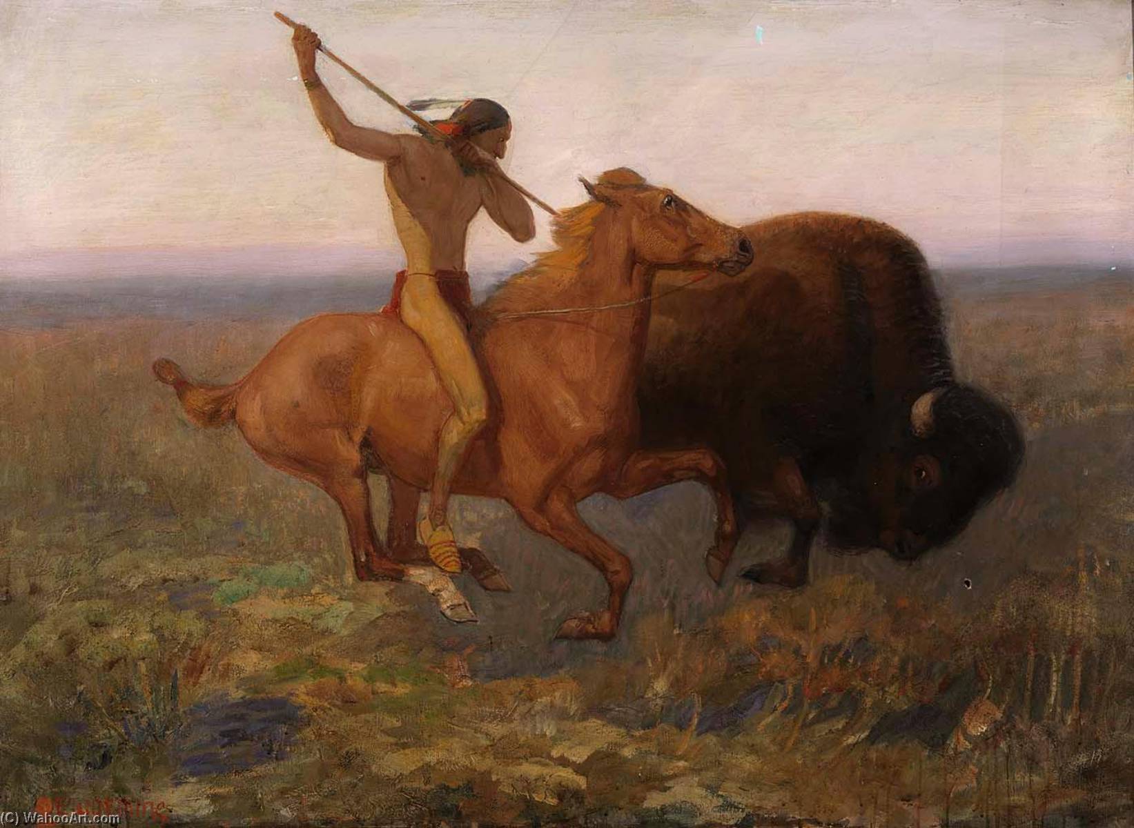 WikiOO.org - Enciclopédia das Belas Artes - Pintura, Arte por Edwin Willard Deming - Indian Hunting Buffalo