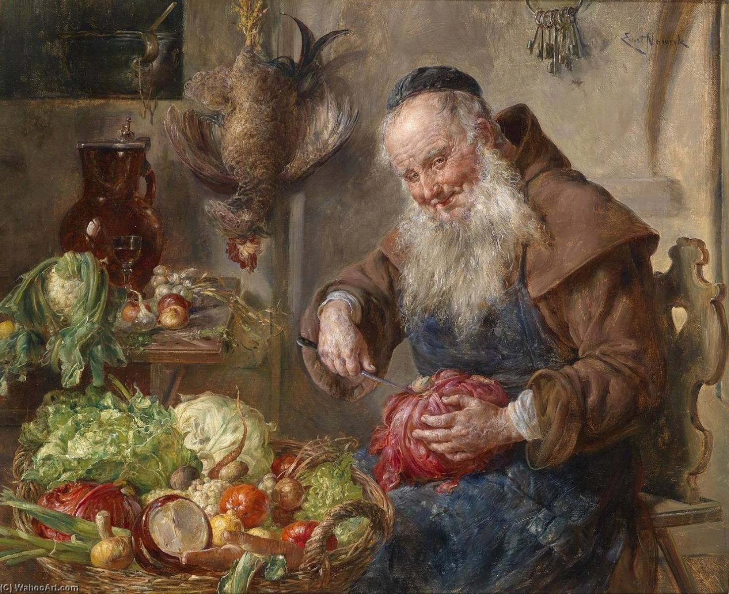 Wikioo.org - The Encyclopedia of Fine Arts - Painting, Artwork by Ernst Nowak - Monk In The Kitchen