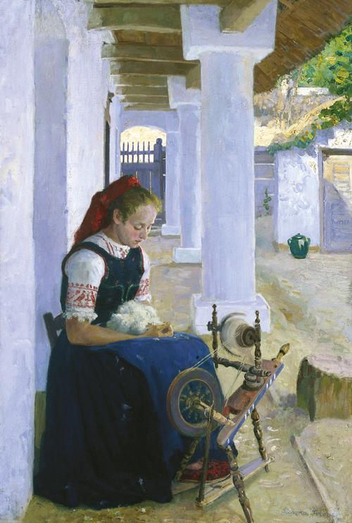 Wikioo.org - The Encyclopedia of Fine Arts - Painting, Artwork by Ferenc Paczka - Maiden spinning thread