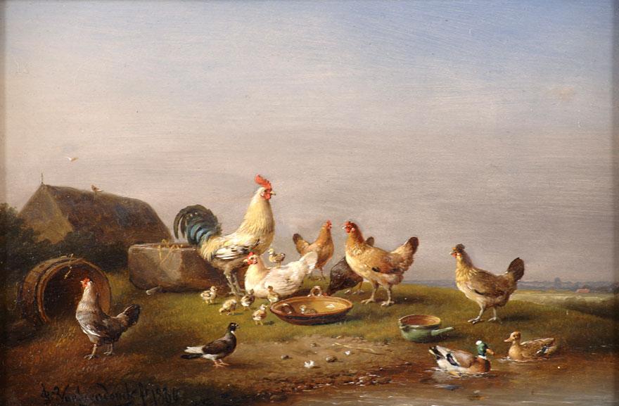 Wikioo.org - The Encyclopedia of Fine Arts - Painting, Artwork by Franz Van Severdonck - Fowl by the Pond