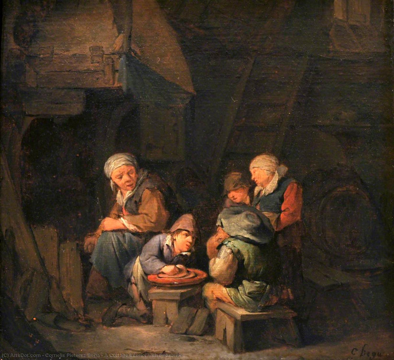 Wikioo.org - The Encyclopedia of Fine Arts - Painting, Artwork by Cornelis Pietersz Bega - A Cottage Interior with Peasants
