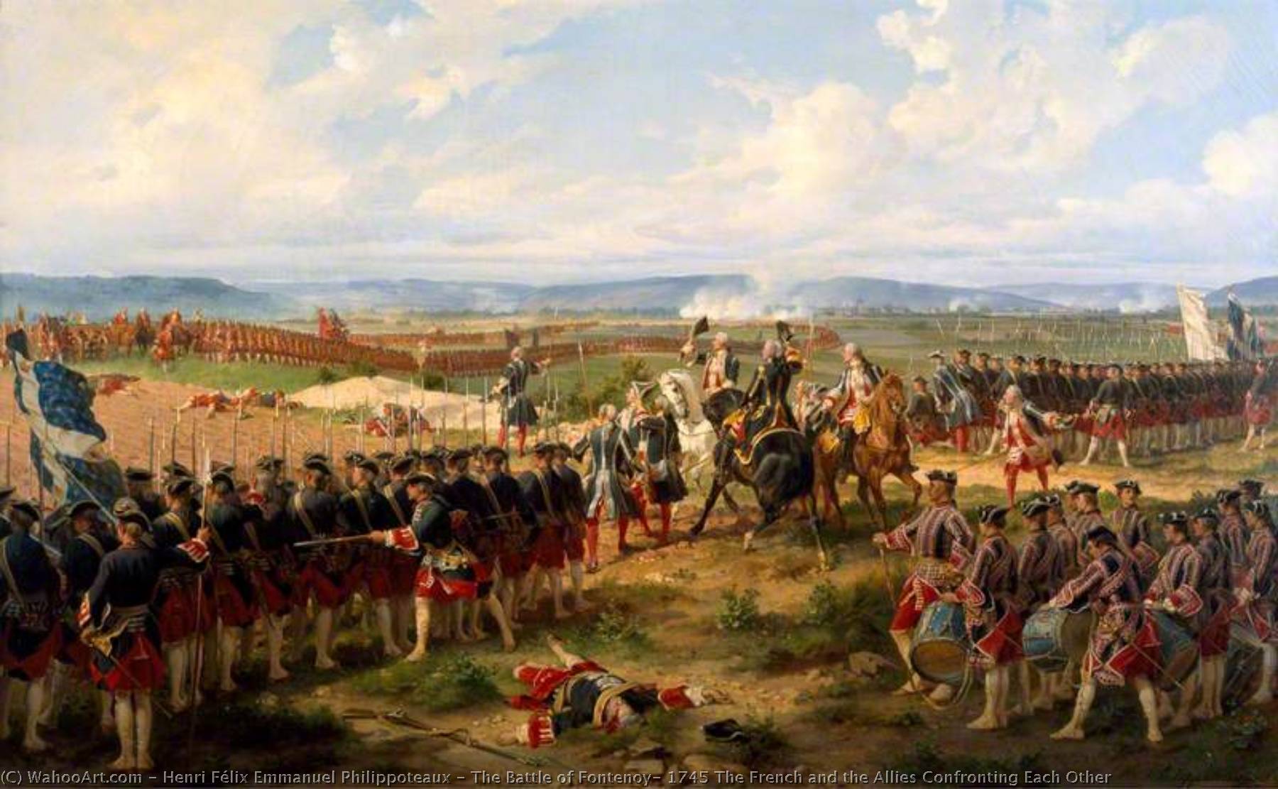 Wikioo.org - The Encyclopedia of Fine Arts - Painting, Artwork by Henri Félix Emmanuel Philippoteaux - The Battle of Fontenoy, 1745 The French and the Allies Confronting Each Other