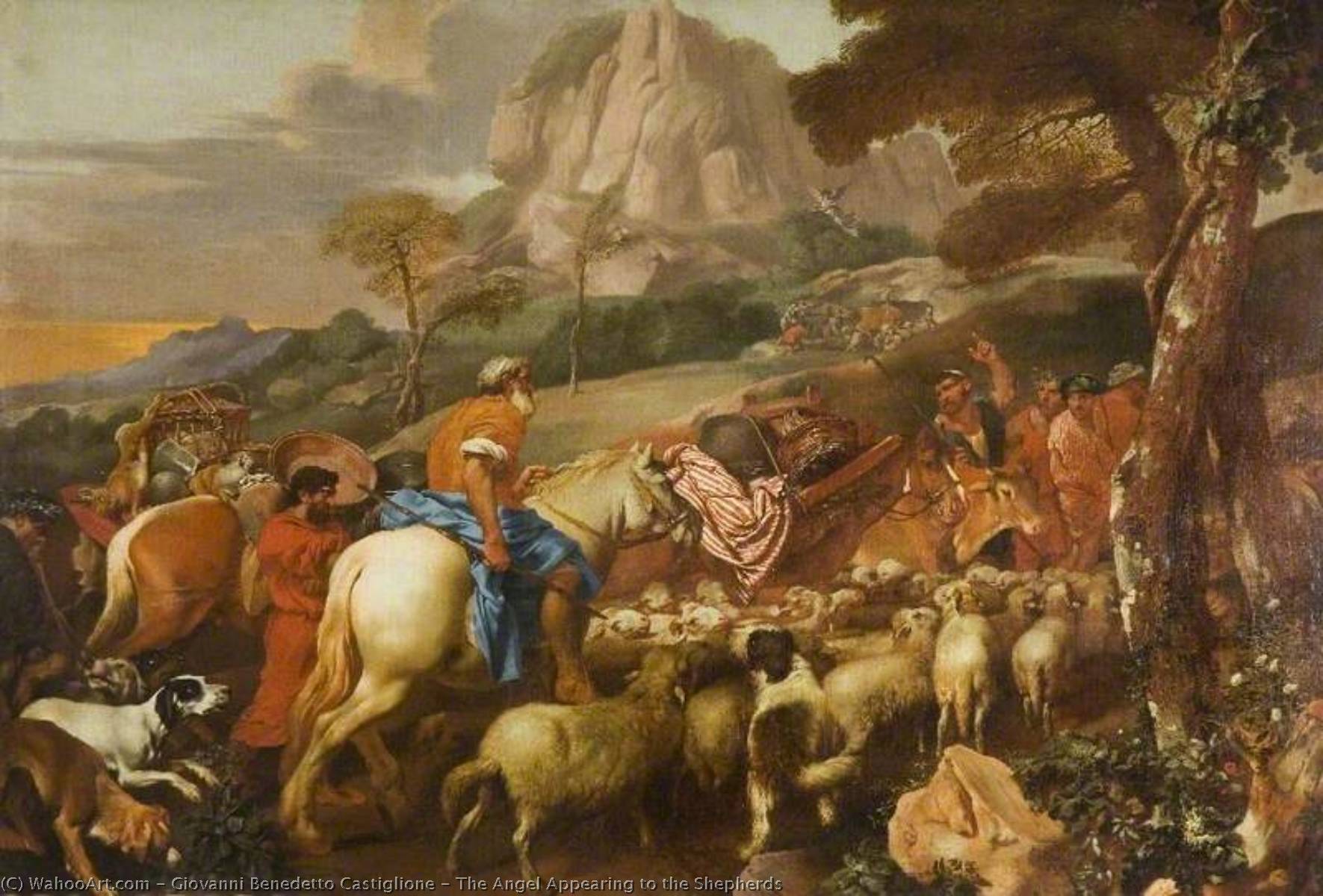 Wikioo.org - สารานุกรมวิจิตรศิลป์ - จิตรกรรม Giovanni Benedetto Castiglione - The Angel Appearing to the Shepherds