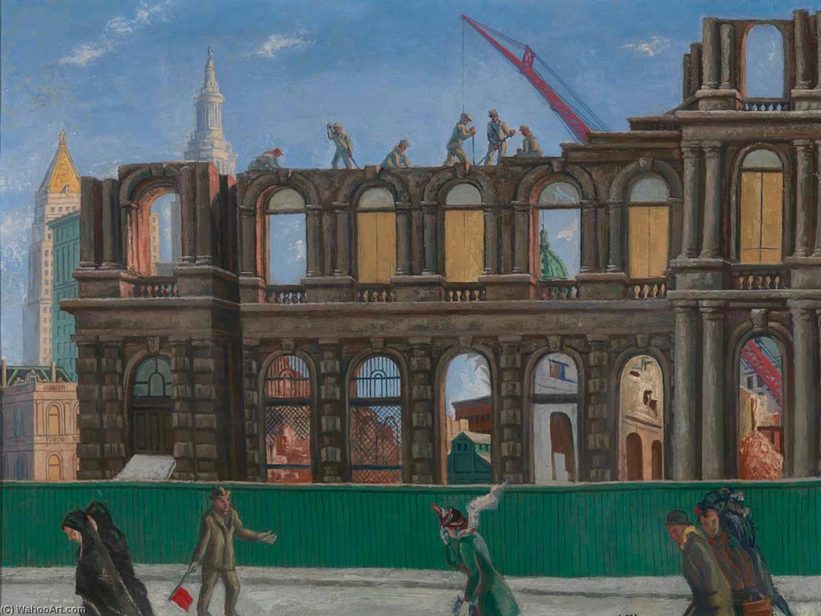 Wikioo.org - The Encyclopedia of Fine Arts - Painting, Artwork by Ernest Fiene - Razing the Old New York Post Office