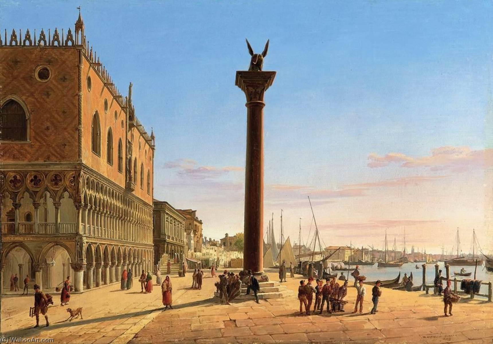 Wikioo.org - The Encyclopedia of Fine Arts - Painting, Artwork by Frans Vervloet - View of the Palazzo Ducale and the Riva degli Schiavoni, Venice