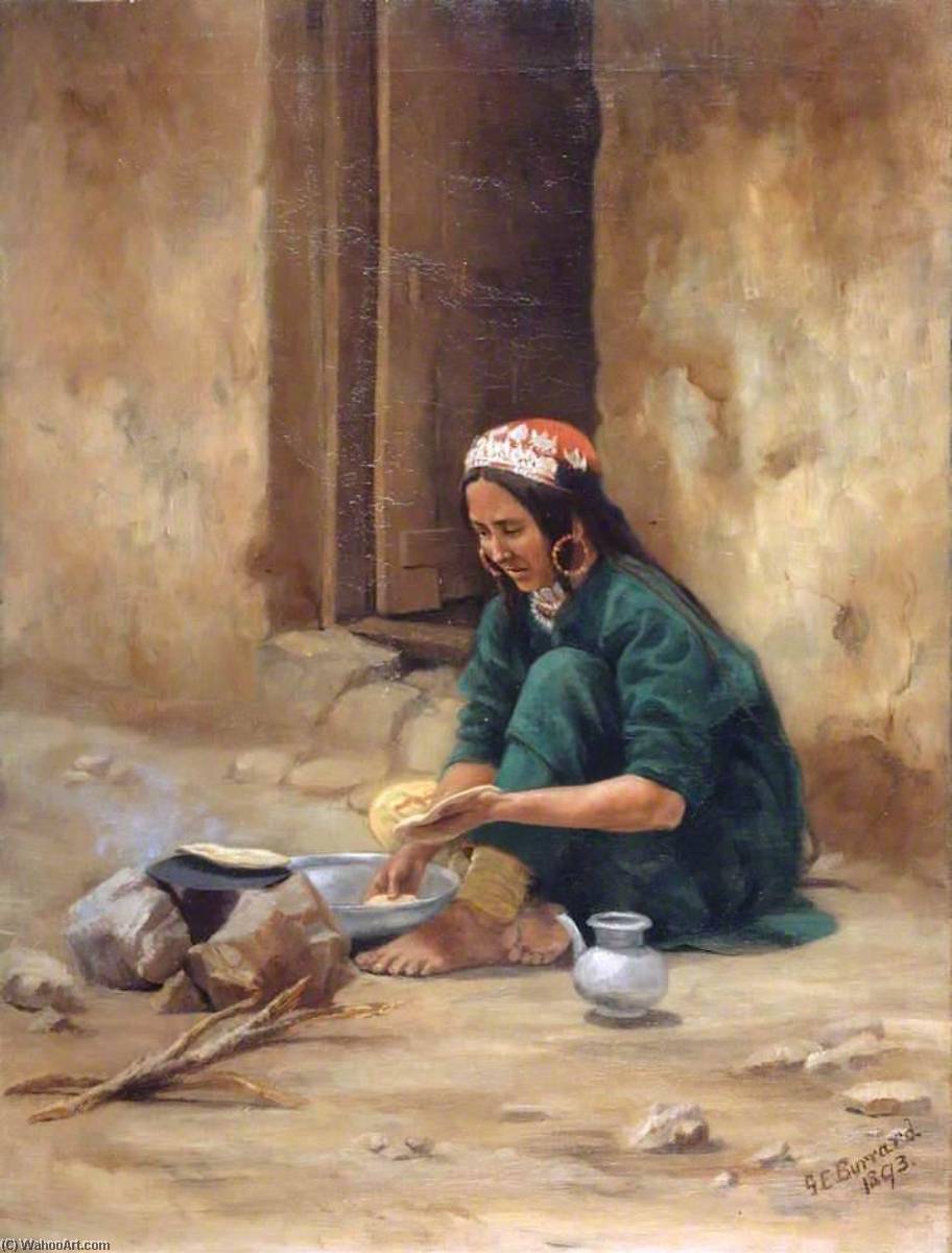 Wikioo.org - The Encyclopedia of Fine Arts - Painting, Artwork by Gertrude Ellen Burrard - A Hill Woman from Ladakh, Cooking Her Food