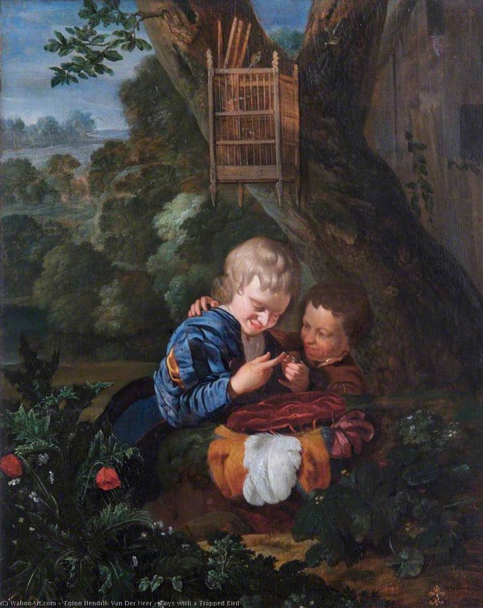 Wikioo.org - The Encyclopedia of Fine Arts - Painting, Artwork by Eglon Van Der Neer - Boys with a Trapped Bird