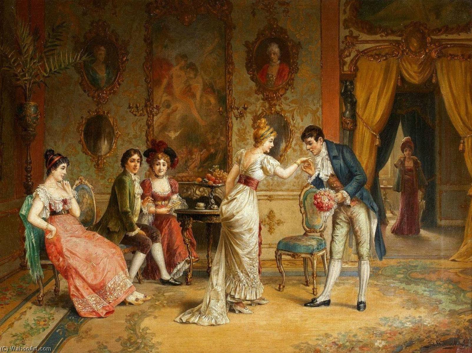 WikiOO.org - Enciclopédia das Belas Artes - Pintura, Arte por Franz Von Persoglia - Gallant Scene in the Rococo Interior
