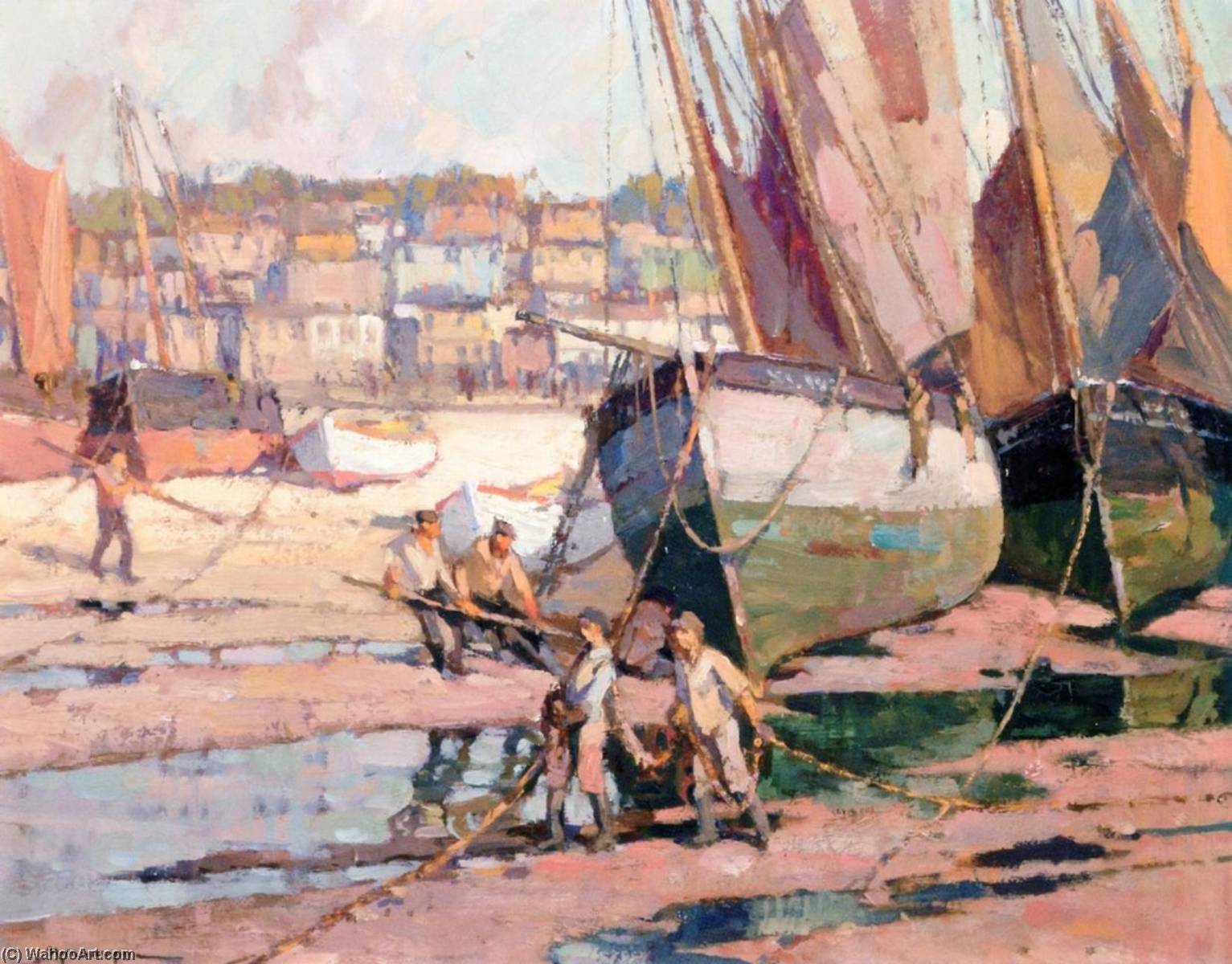 Wikioo.org - The Encyclopedia of Fine Arts - Painting, Artwork by Frederick John Mulhaupt - Low Tide St. Ives Harbor, Cornwall, England