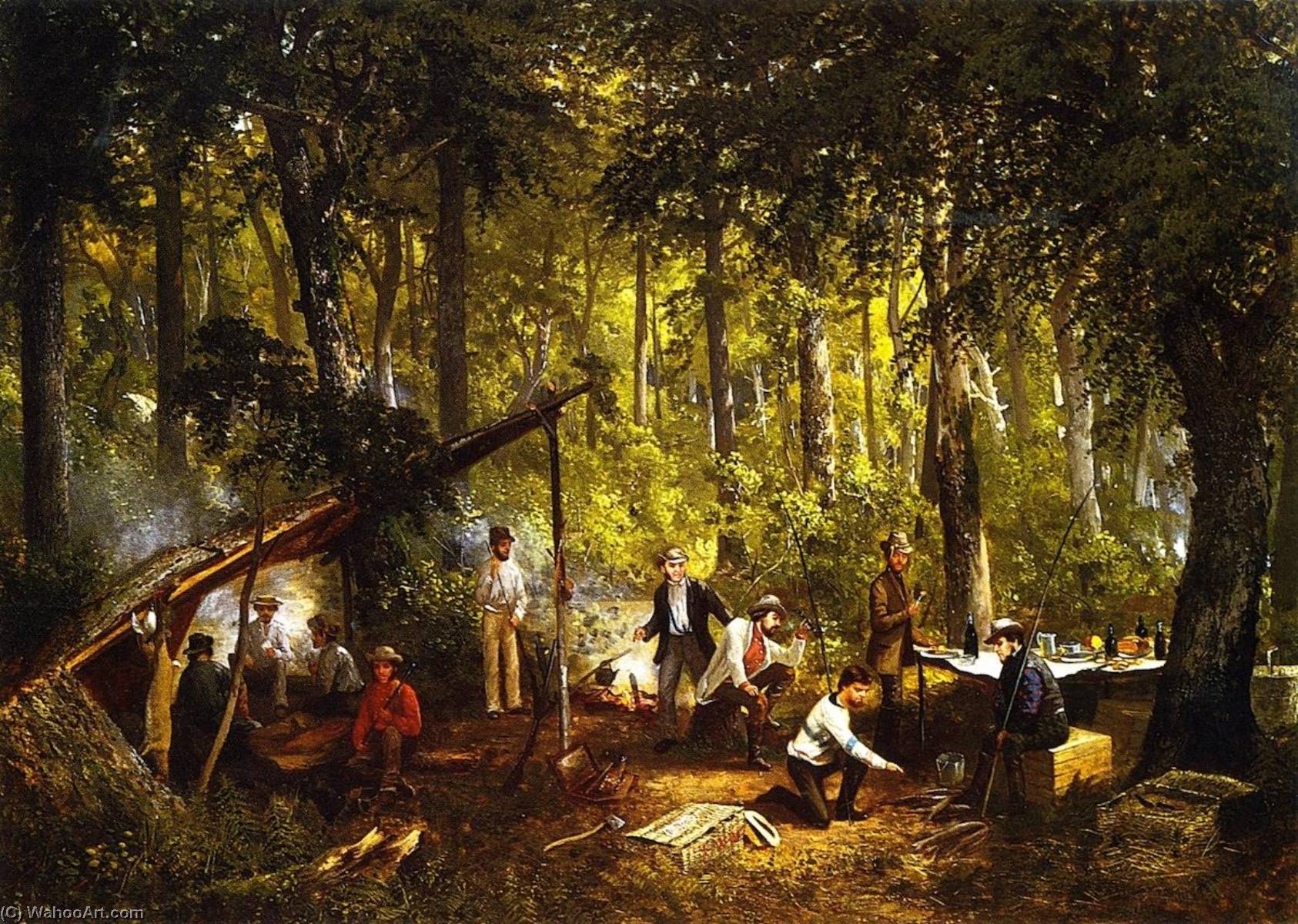 Wikioo.org - The Encyclopedia of Fine Arts - Painting, Artwork by Frederick Rondel - A Hunting Party in the Woods (also known as In the Adiroondac )