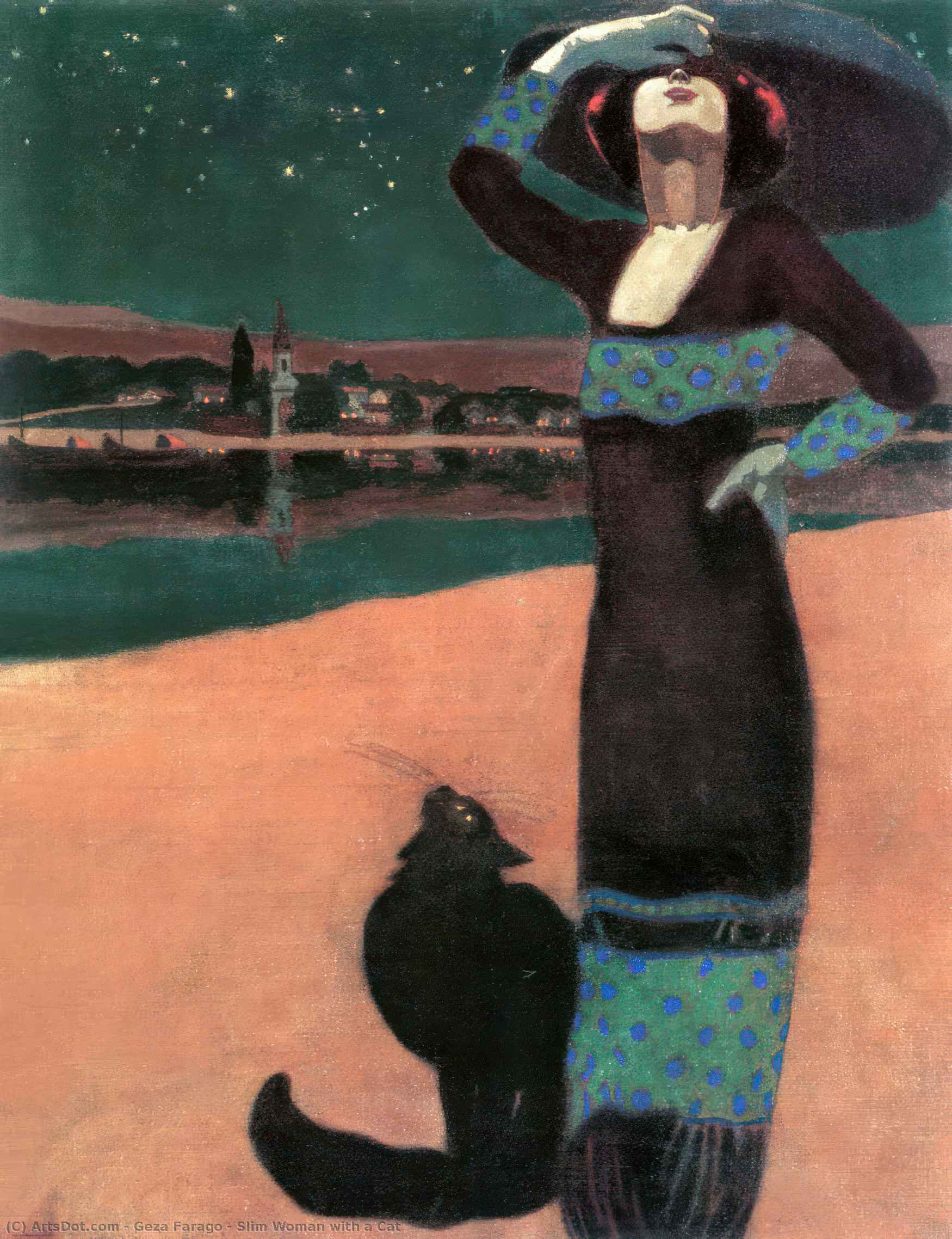 WikiOO.org - אנציקלופדיה לאמנויות יפות - ציור, יצירות אמנות Geza Farago - Slim Woman with a Cat