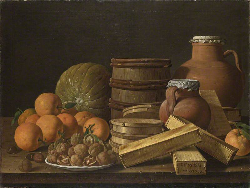 WikiOO.org - Enciklopedija dailės - Tapyba, meno kuriniai Luis Egidio Meléndez - Still Life with Oranges and Walnuts