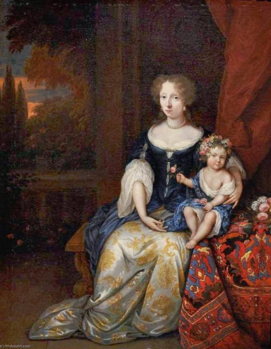 Wikioo.org – L'Enciclopedia delle Belle Arti - Pittura, Opere di Constantin Netscher - ritratto di una madre  e le  lei  bambino