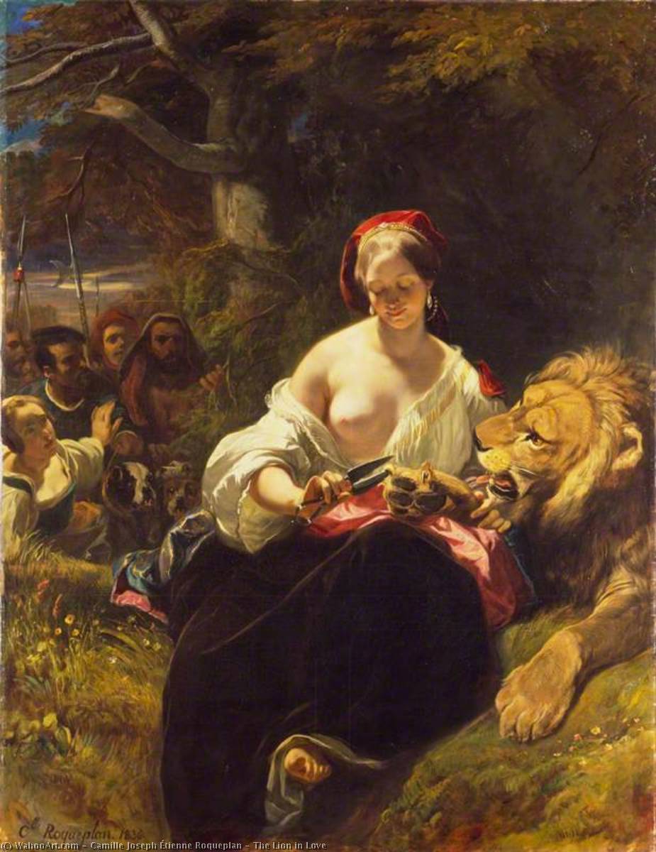 Wikioo.org - The Encyclopedia of Fine Arts - Painting, Artwork by Camille Joseph Étienne Roqueplan - The Lion in Love