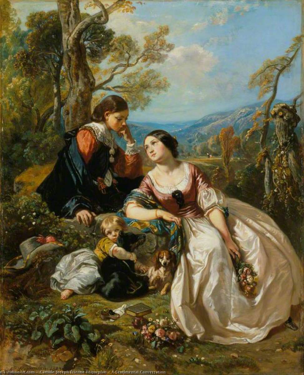Wikioo.org - The Encyclopedia of Fine Arts - Painting, Artwork by Camille Joseph Étienne Roqueplan - A Sentimental Conversation