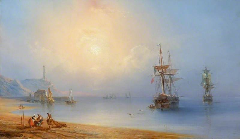 Wikioo.org - The Encyclopedia of Fine Arts - Painting, Artwork by Jean Antoine Théodore De Gudin - Sea Piece, Calm Hazy Morning