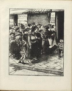 Wikioo.org - The Encyclopedia of Fine Arts - Painting, Artwork by Heinrich Zille - Standing in Line for Potatoes (Kartoffelstehen) (plate, folio 25) from the periodical Der Bildermann, vol. 1, no. 12 (September 1916)