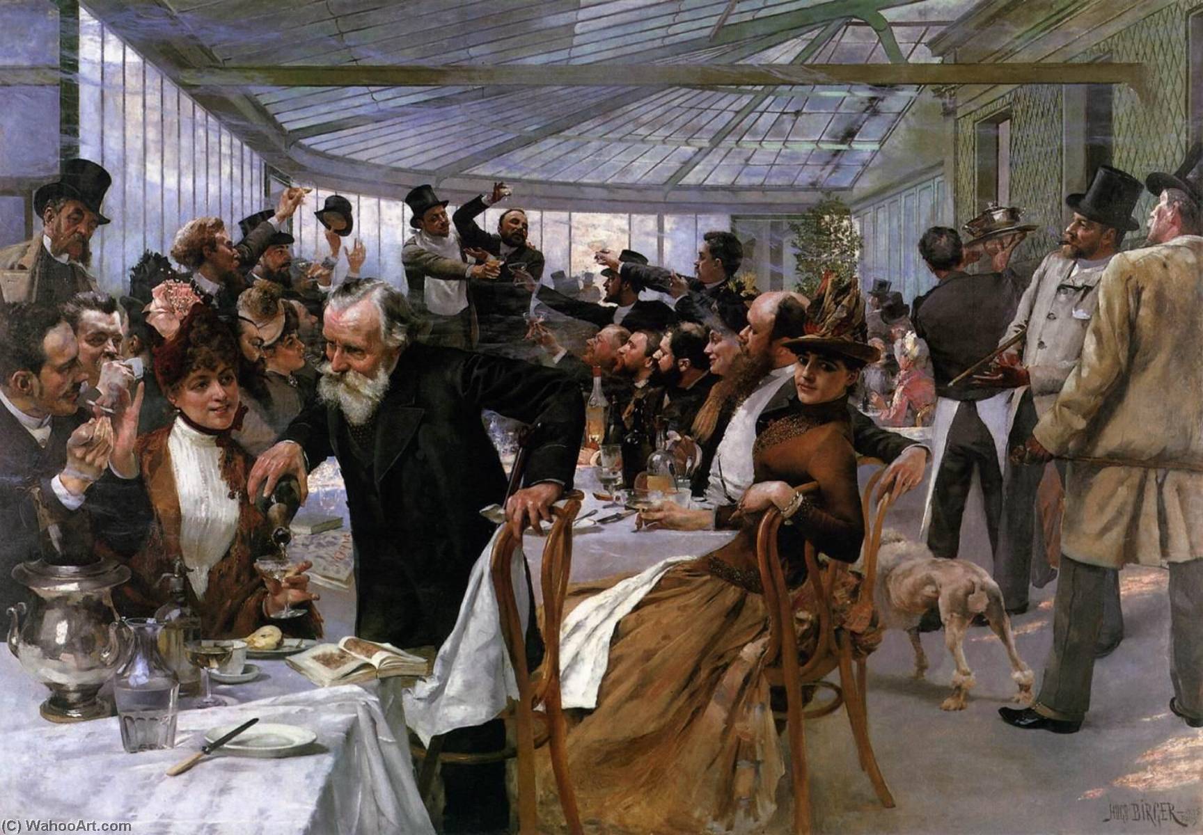 Wikioo.org - The Encyclopedia of Fine Arts - Painting, Artwork by Hugo Birger - Scandinavian Artists Breakfasting at the Café Ledoyen, Paris, on Salon Opening Day