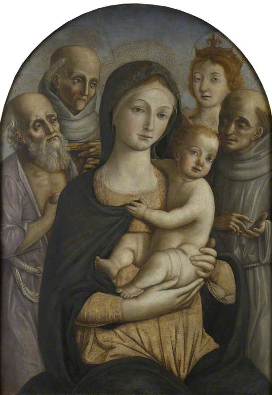 Wikioo.org - The Encyclopedia of Fine Arts - Painting, Artwork by Pietro Di Francesco Degli Orioli - The Virgin and Child with four Saints