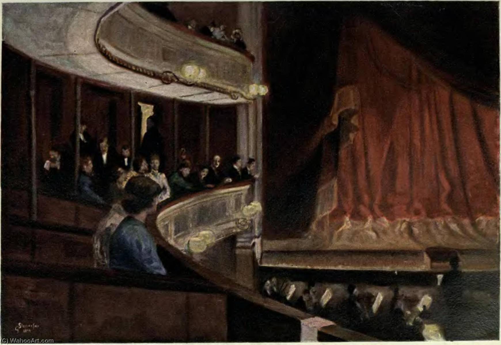 Wikioo.org - The Encyclopedia of Fine Arts - Painting, Artwork by Gudmund Stenersen - En Mellemakt i Christiania Theater