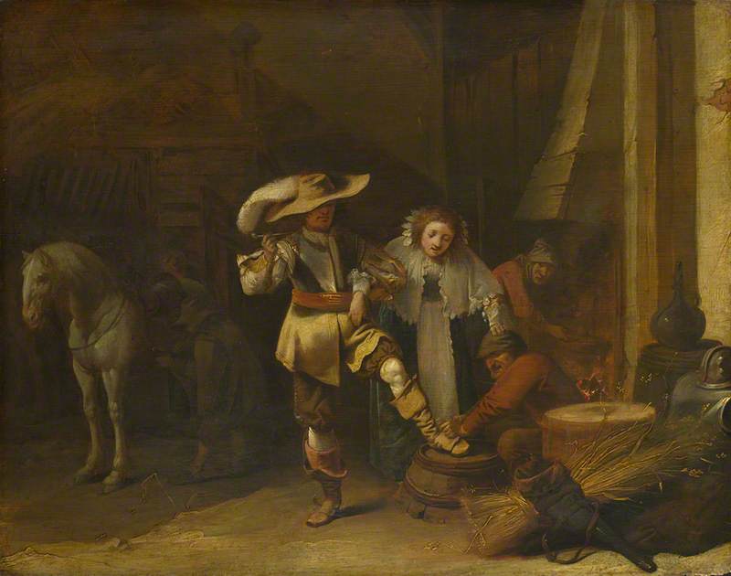 Wikioo.org - The Encyclopedia of Fine Arts - Painting, Artwork by Pieter Jansz Quast - A Man and a Woman in a Stableyard