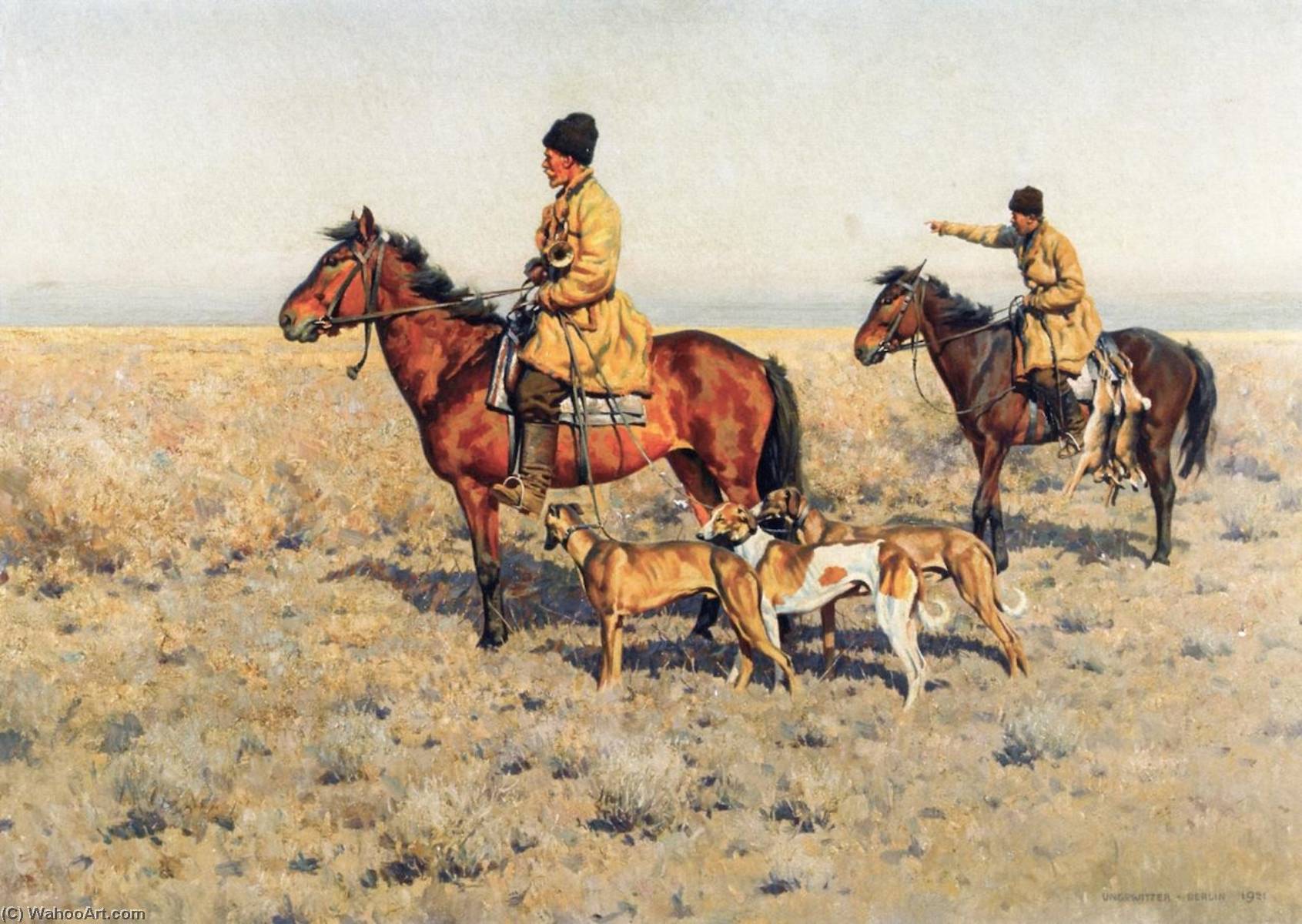 Wikioo.org - The Encyclopedia of Fine Arts - Painting, Artwork by Hugo Ungewitter - Hunting on the Steppes