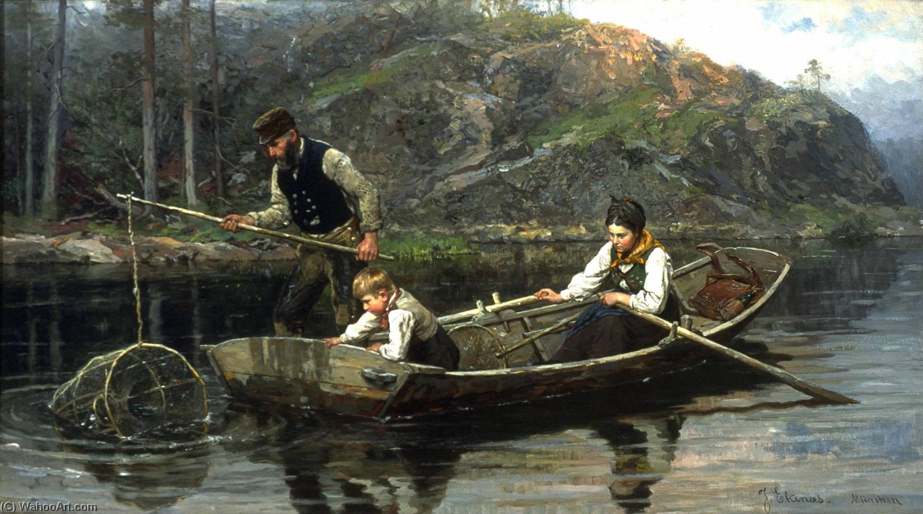 Wikioo.org - The Encyclopedia of Fine Arts - Painting, Artwork by Jahn Ekenæs - Peasants Fishing