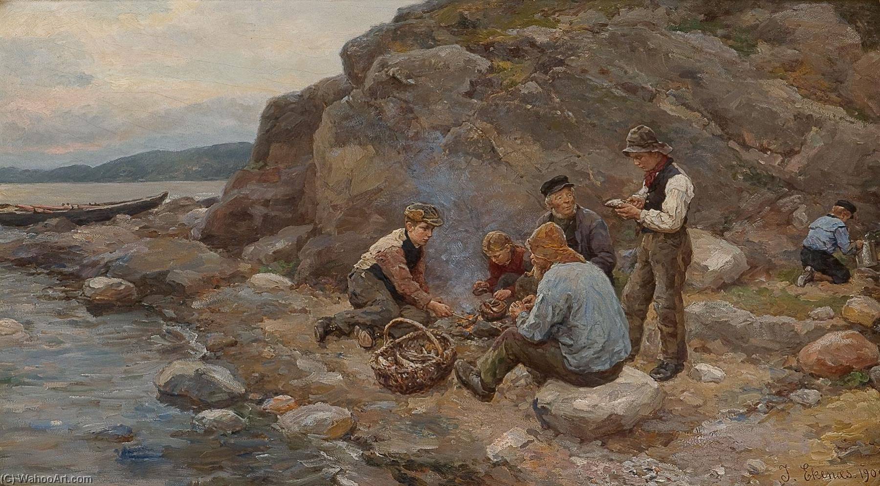 Wikioo.org - The Encyclopedia of Fine Arts - Painting, Artwork by Jahn Ekenæs - Fiskere ved strand
