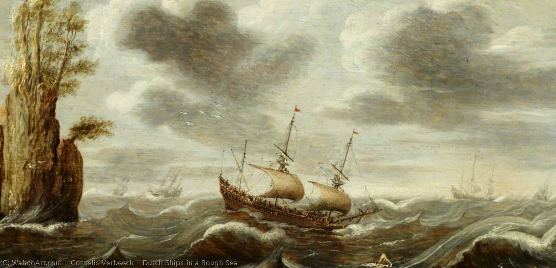 Wikioo.org - The Encyclopedia of Fine Arts - Painting, Artwork by Cornelis Verbeeck - Dutch Ships in a Rough Sea