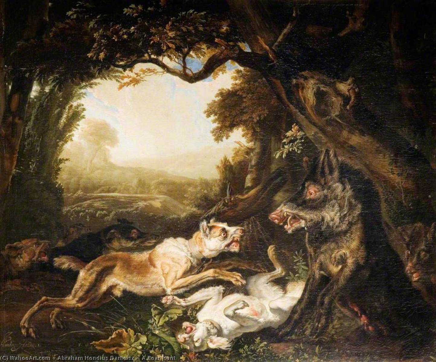 Wikioo.org - The Encyclopedia of Fine Arts - Painting, Artwork by Abraham Hondius Danielsz - A Boar Hunt