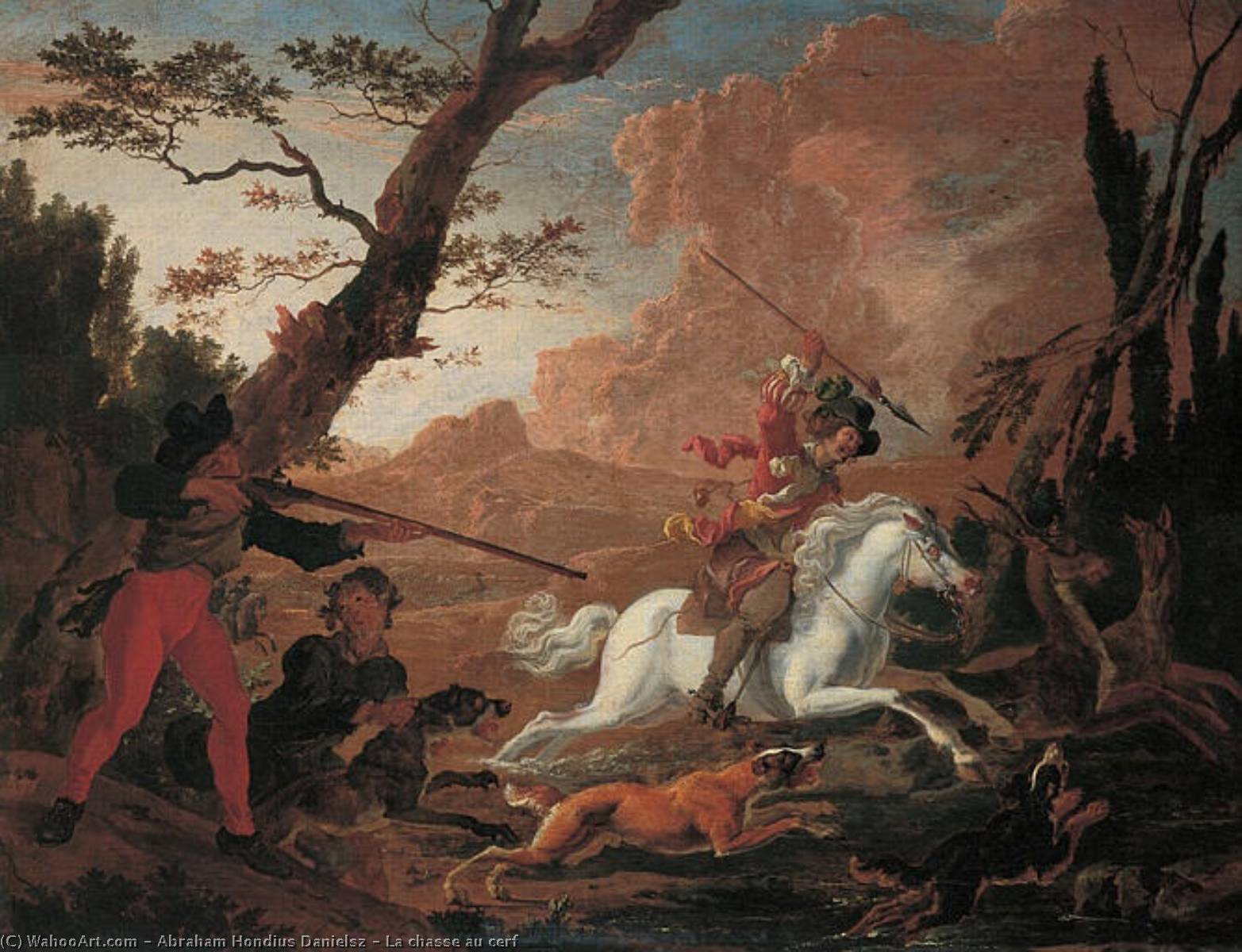 Wikioo.org - The Encyclopedia of Fine Arts - Painting, Artwork by Abraham Hondius Danielsz - La chasse au cerf