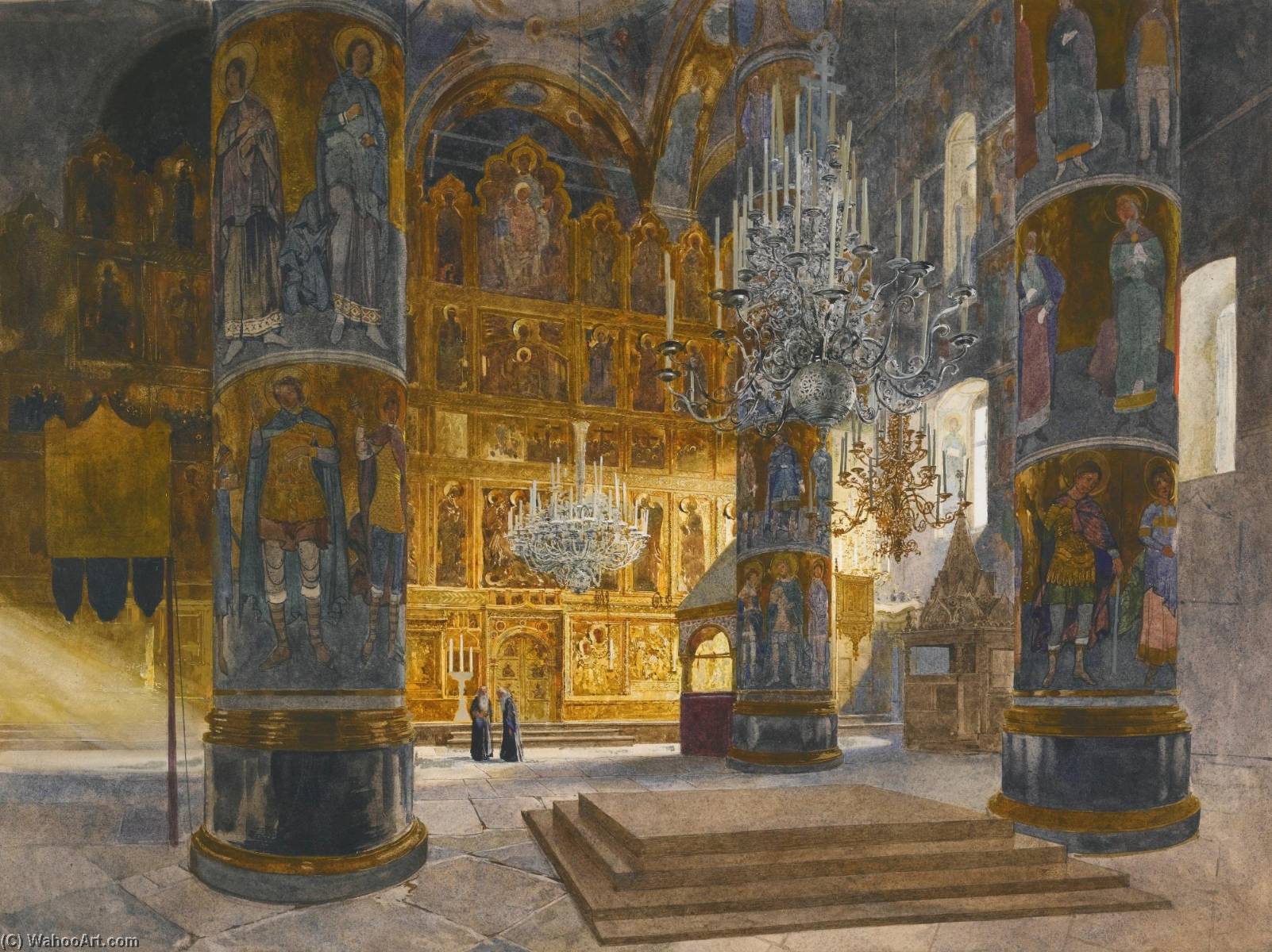 Wikioo.org - The Encyclopedia of Fine Arts - Painting, Artwork by Franz Kopallik - Interior of the Cathedral of the Dormition in the Moscow Kremlin